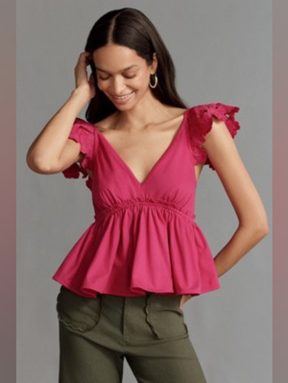 💖💖 NWT Anthropologie V-Neck Babydoll Top Fuschia Size XL